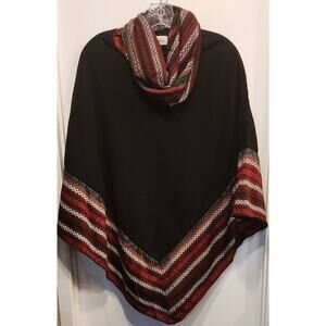 LE Moda Black Fleece Poncho Wrap Cowl Neck One Size